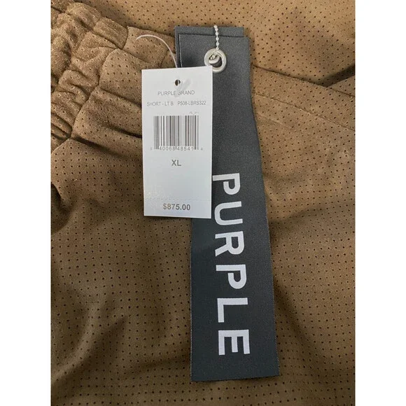 $875 PURPLE BRAND Men's Brown Perforated Suede Sweat Shorts Size XL